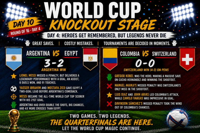 Day 10 of FIFA Knockout Rounds – Round of 16; Heroes Get Remembered, But Legends Never Die